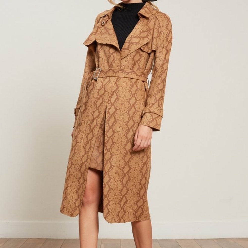 LUCY PARIS Chloe Exotic Snake Print Trench Coat - Extra Small - Chic and Edgy